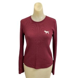 PINK Victoria’s Secret Long Sleeve Maroon Sleep Shirt Size Medium PJs Loungewear